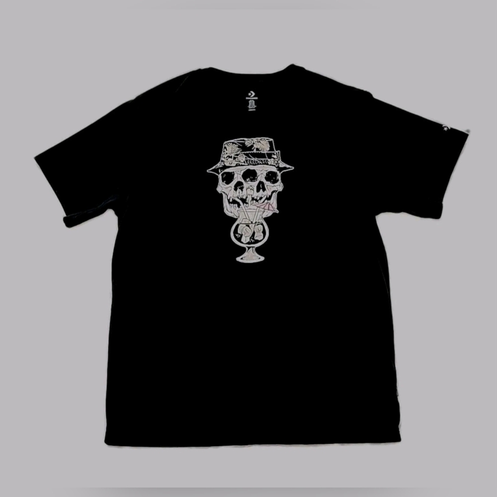 Mens Black Converse Short Sleeve Skull Hat Margarita Sketch Shirt Size XXL